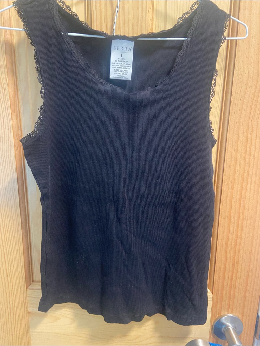 Serra Black Ribbed Lace-Edge Camisole